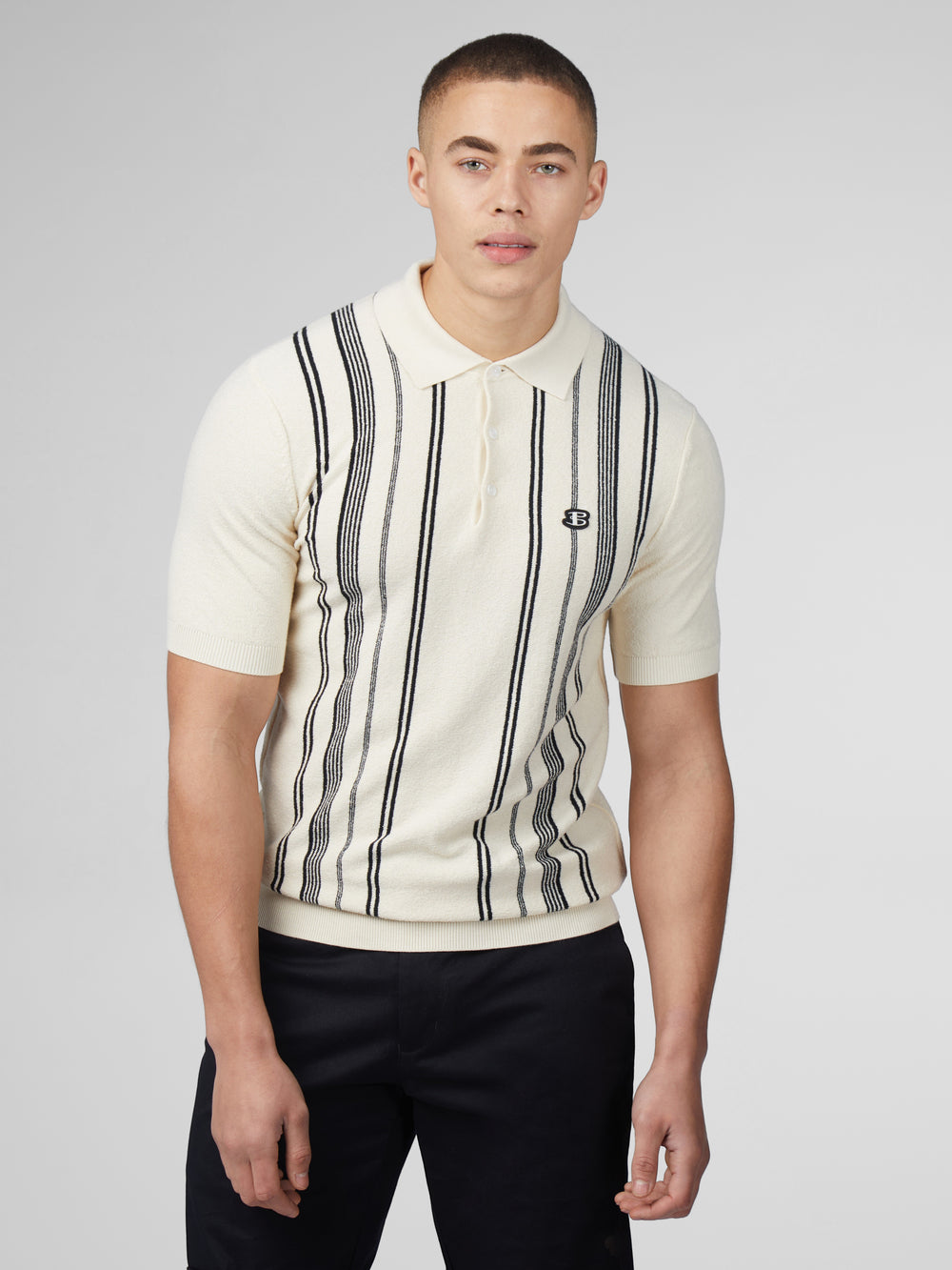 Knitwear Ben Sherman B by Ben Sherman Crinkle Cotton Stripe Polo Blanche | TEX-32756424